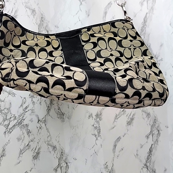 Vintage Authentic Coach Luxury Canvas Shoulder/ Crossbody Purse/Bag Black/Grey - Picture 8 of 16